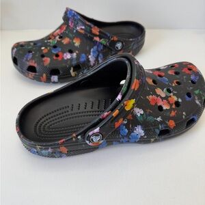 CROCS Floral Clogs - Black with Multicolor Flowers